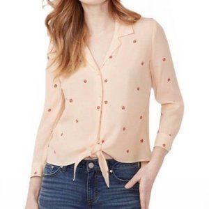LC Lauren Conrad Women’s Light Pink Strawberry Pattern Button Down Shirt